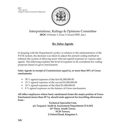 Document preview: 2005 IROC.IT - Sales Agent — Document, Jamaica (CERFA n°2005+iroc.it+-+sales+agent)