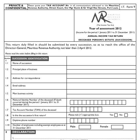 Document preview: 2012 — Document, Mauritius (CERFA n°Succession2012Form09)