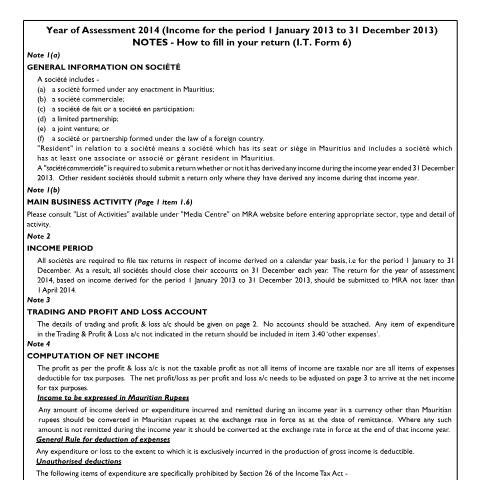 Document preview: 2014 — Document, Mauritius (CERFA n°Societe_Notes_06_270114)