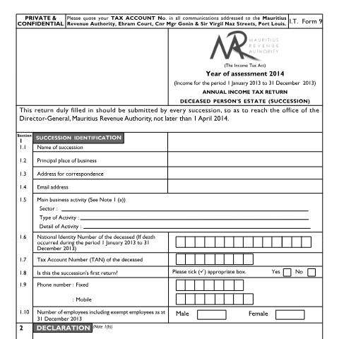 Document preview: 2014 — Document, Mauritius (CERFA n°20140306-form09)