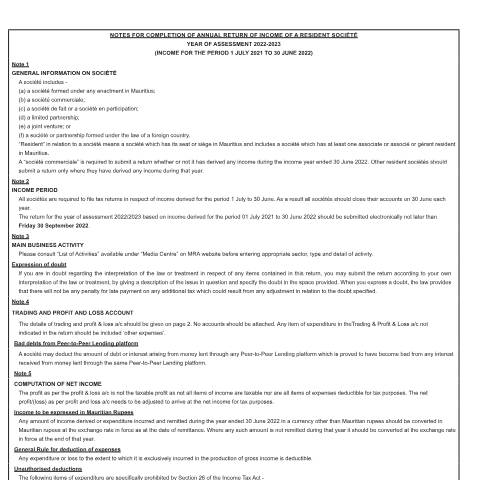 Document preview: 2022 / 2023 — Document, Mauritius (CERFA n°NotesIT06-2022)