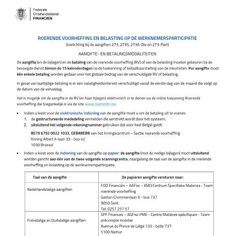 Aperçu du document Aangifte- en betalingsmodaliteiten (PDF, 129.93 KB) — Aangiften, Belgique (CERFA n°121-273-aangifte-betalingsmodaliteiten)