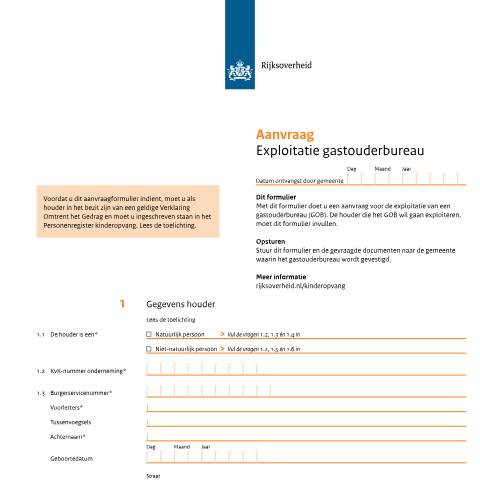 Documentvoorvertoning: Aanvraag Exploitatie gastouderbureau — Overig, Nederland