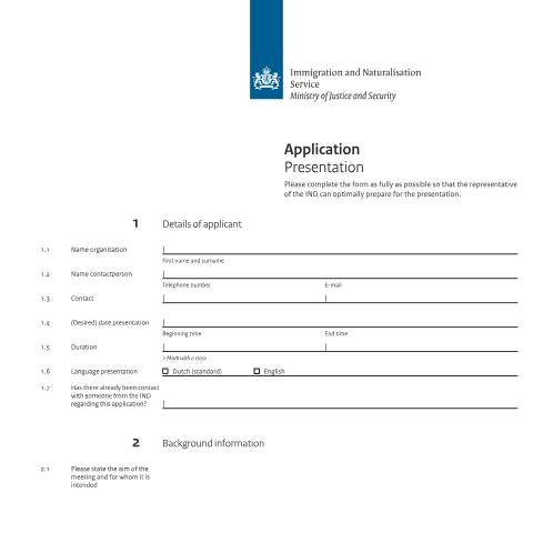 Documentvoorvertoning: Application Presentation — IND — immigratie, Nederland (CERFA n°9503)