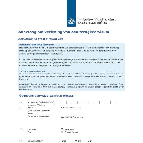 Documentvoorvertoning: Aanvraag om verlening van een terugkeervisum — IND — immigratie, Nederland (CERFA n°4036)