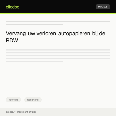 Documentvoorvertoning: Aanvraag vervanging autopapieren bij RDW — Voertuig, Nederland