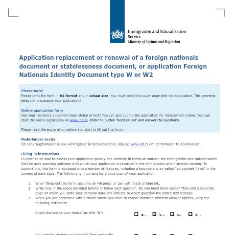 Documentvoorvertoning: Application replacement or renewal of a foreign nationals document — IND — immigratie, Nederland (CERFA n°6013)