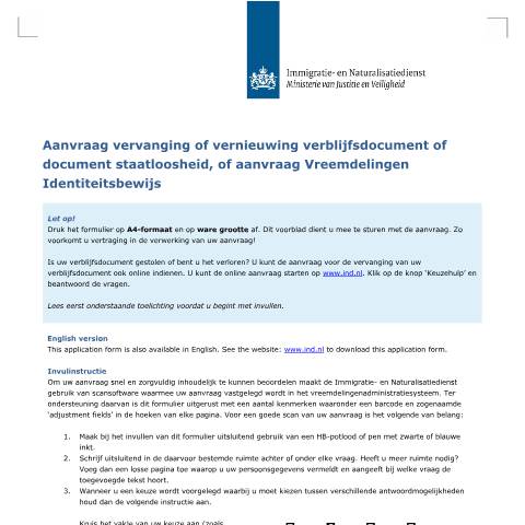 Documentvoorvertoning: Aanvraag vervanging of vernieuwing vreemdelingendocumenten — IND — immigratie, Nederland (CERFA n°6010)