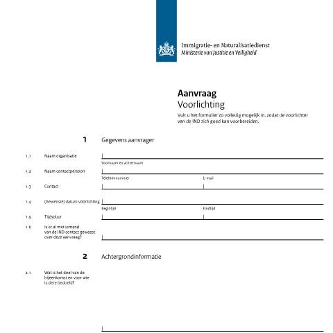 Documentvoorvertoning: Aanvraag Voorlichting — IND — immigratie, Nederland (CERFA n°9003)