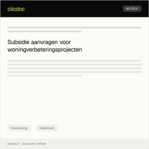 Documentvoorvertoning: Aanvraag voor woningverbeteringsproject subsidie — Huisvesting, Nederland