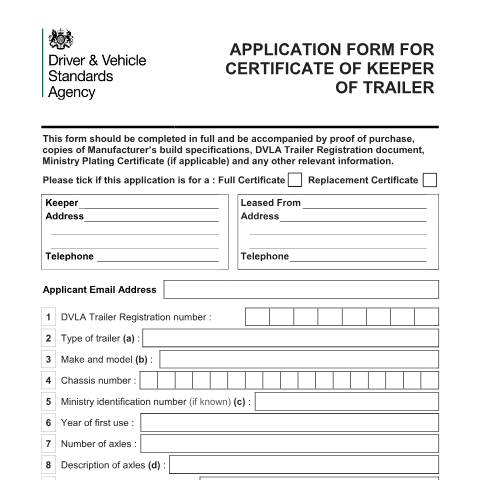 Document preview: Get an abnormal load trailer keeper's certificate to use it abroad — Driver and Vehicle Standards Agency, United Kingdom