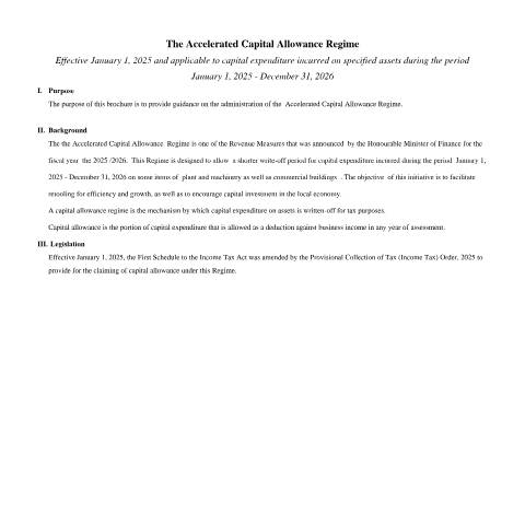 Document preview: Accelerated Capital Allowance — Reference, Jamaica (CERFA n°Accelerated+Capital+Allowance++Brochure+Final)