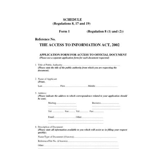 Document preview: Access to Information Act, 2002 (FORM 1) — Form, Jamaica (CERFA n°Application_Form_Official_Document 1)