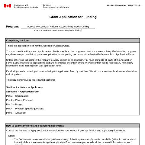 Document preview: Accessible Canada - National AccessAbility Week Funding — Employment and Social Development Canada, Canada (CERFA n°EMP5725)