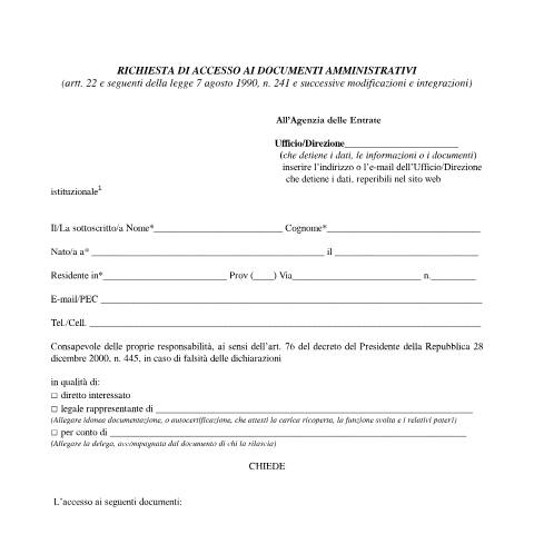 Anteprima documento Accesso documentale — Istanze, Italia
