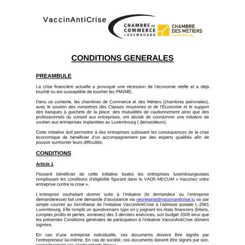 Aperçu du document VaccinAntiCrise - Conditions générales — Vaccin anticrise, Luxembourg (CERFA n°vaccin-anticrise-conditions-generales)