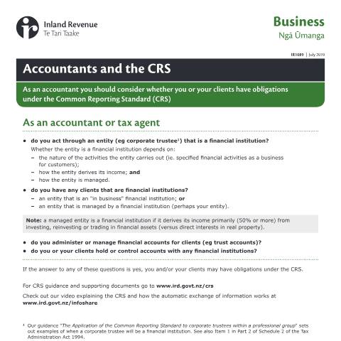 Document preview: Accountants and the CRS — International, New Zealand (CERFA n°IR1089)