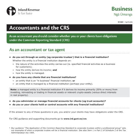 Document preview: Accountants and the CRS — Other, New Zealand (CERFA n°IR1089)