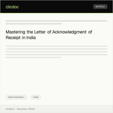 Document preview: Letter of Acknowledgment of Receipt — Administration, India