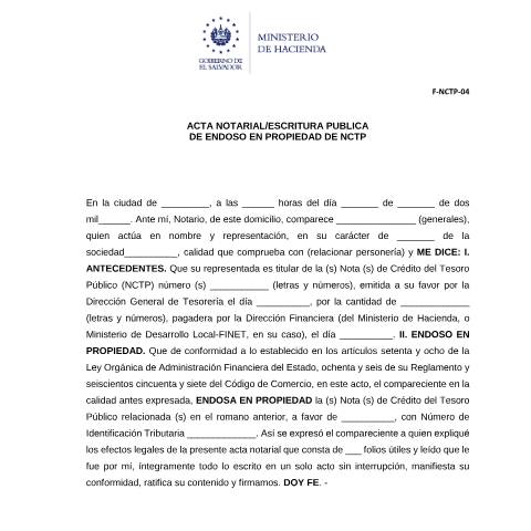 Vista previa del documento F-NCTP-04 — Formulario de Tesorería, El Salvador (CERFA n°F-NCTP-04)
