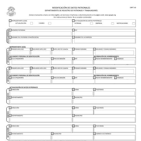Vista previa del documento Formulario DRPT 49 IGSS Rev 2023 — IGSS - Formularios, Guatemala (CERFA n°DRPT-49)