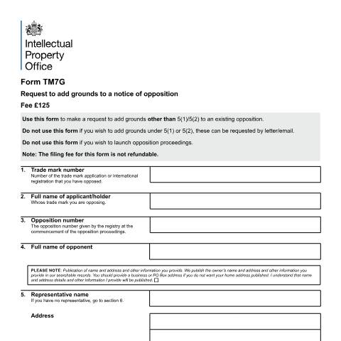 Document preview: Request to add grounds to a notice of opposition — Intellectual Property Office, United Kingdom
