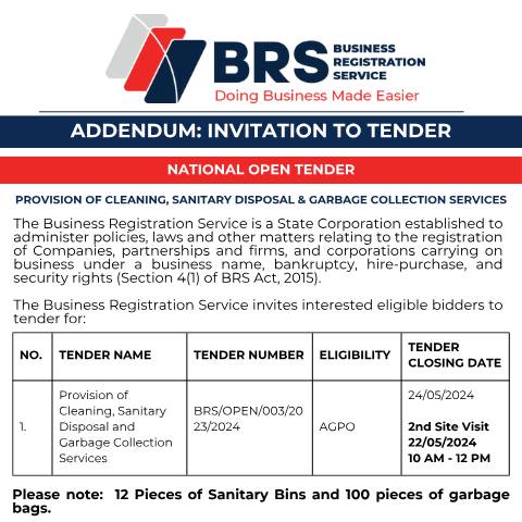Document preview: Addendum National Open Tender_Provision of Cleaning, sanitary disposal & Garbage Collection services -2 — Document, Kenya (CERFA n°Addendum-National-Open-Tender_Provision-of-Cleaning-sanitary-disposal-Garbage-Collection-services-2)