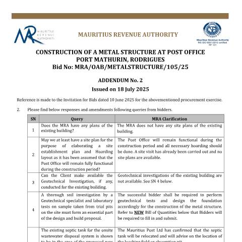 Document preview: Addendum No. 2 (18.07.2025) — Document, Mauritius (CERFA n°Addendum2MetalStructure)
