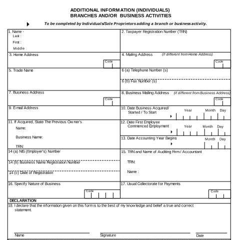Document preview: Additional Information for Form 1 - (INDIVIDUALS) — Form, Jamaica (CERFA n°add_info_form1)
