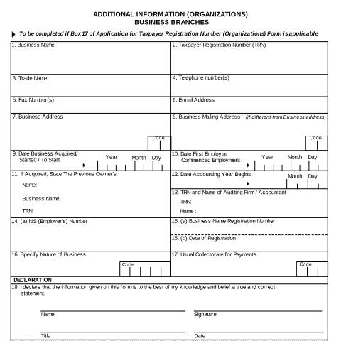 Document preview: Additional Information for Form 2 - (Organizations) — Form, Jamaica (CERFA n°add_info_form2)
