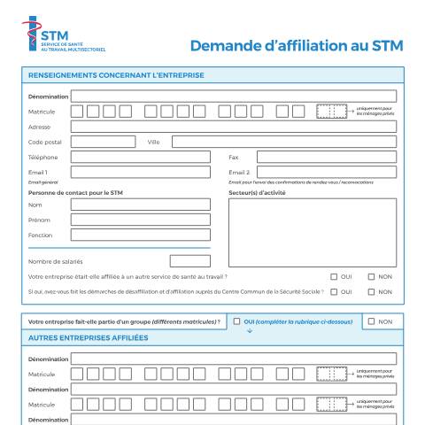 Aperçu du document Adhésion au Service de Santé au Travail multisectoriel — Sante securite, Luxembourg (CERFA n°affiliation-service-sante-travail-multisector)
