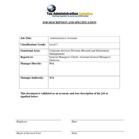 Document preview: Administrative Assistant (Level 3) — Document, Jamaica (CERFA n°Administrative+Assistant+(Chief+RIM))
