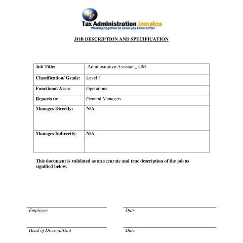 Document preview: Administrative Assistant (Level 3), — Document, Jamaica (CERFA n°Administrative-Assistant-General-Manager-Collector-of+Taxes_22052026)
