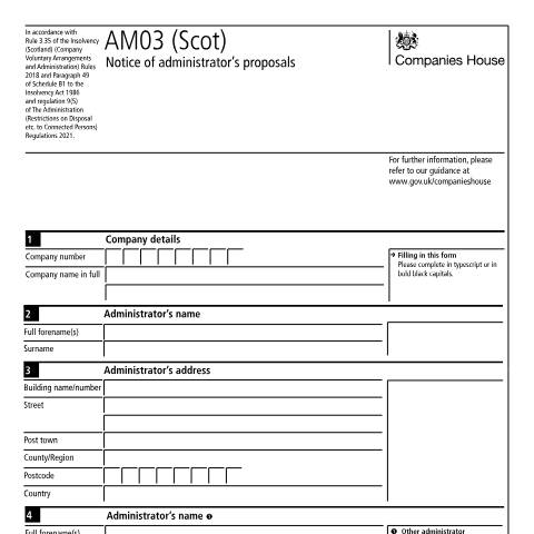 Document preview: Give notice of administrator's proposals for a Scottish company: AM03 (Scot) — Companies House, United Kingdom