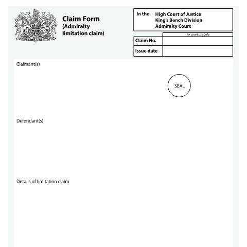 Document preview: Claim form (Admiralty limitation claim): Form ADM15 — HM Courts & Tribunals Service, United Kingdom