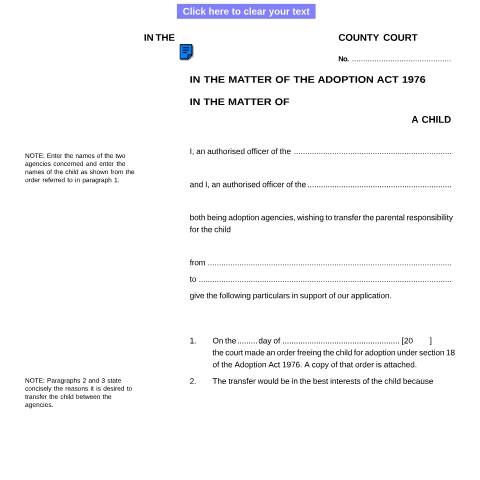 Document preview: Application for substitution of one adoption agency for another: Form A5 — HM Courts & Tribunals Service, United Kingdom