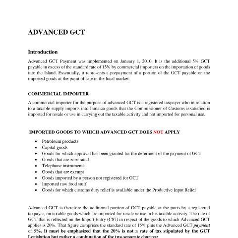 Document preview: Advanced GCT — Document, Jamaica (CERFA n°GCT+_ADVANCED_GCT_Document_(amended)_032021)