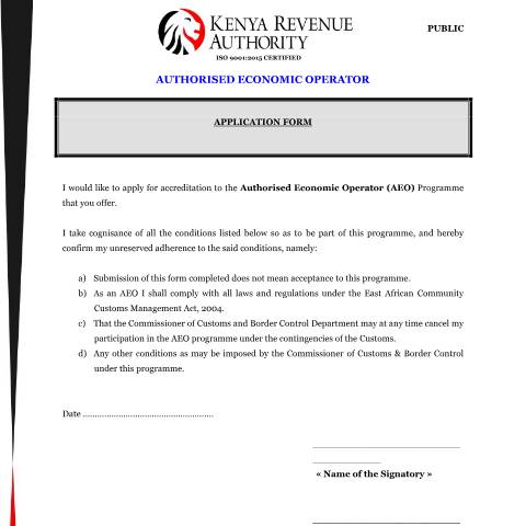 Document preview: AEO APPLICATION FORM 2024 — Form, Kenya (CERFA n°AEO-APPLICATION-FORM_2024)