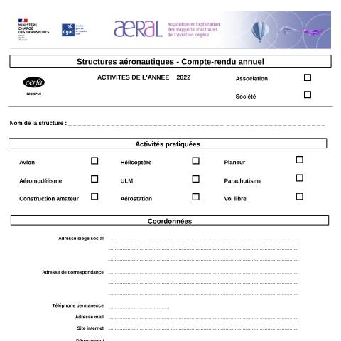 Aperçu du document Aeral - Structures aéronautiques-compte-rendu annuel — Professionnels, France (CERFA n°12806*10)