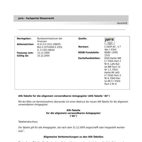 Dokumentvorschau: AfA-Tabelle_AV — BMF/Standardartikel, Deutschland (CERFA n°AfA-Tabelle_AV)