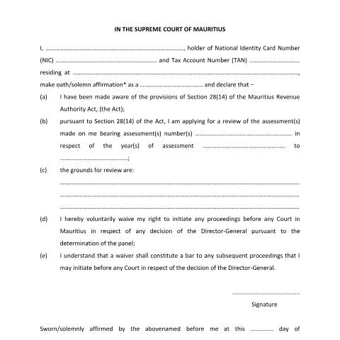 Document preview: Affidavit for Individual — Document, Mauritius (CERFA n°affidavit)