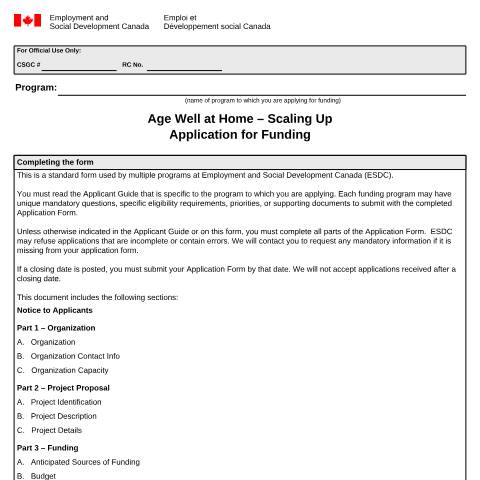 Document preview: Age Well at Home – Scaling Up — Government of Canada, Canada (CERFA n°EMP5692)