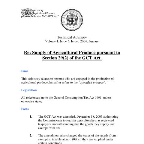Document preview: 2004.IROC.GCT - Supply of Agricultural Produce(Section 29(2) ) — Document, Jamaica (CERFA n°2004.iroc.gct+-+supply+of+agricultural+producesection+292+)