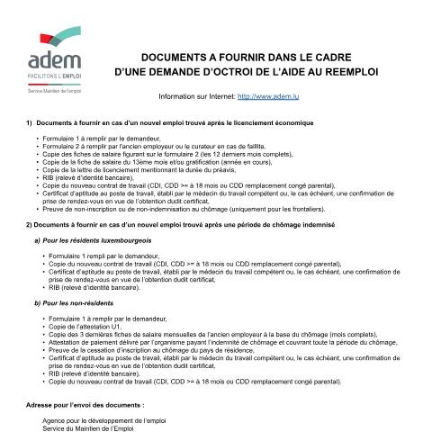 Aperçu du document Demande d’octroi de l’aide au réemploi — Aides, Luxembourg (CERFA n°reemploi-Demande)