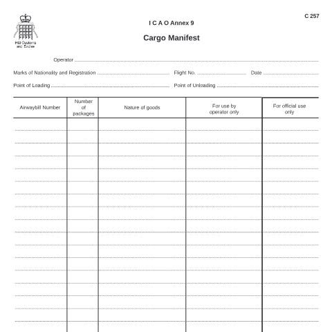 Document preview: Record your aicraft cargo (C257) — HM Revenue & Customs, United Kingdom