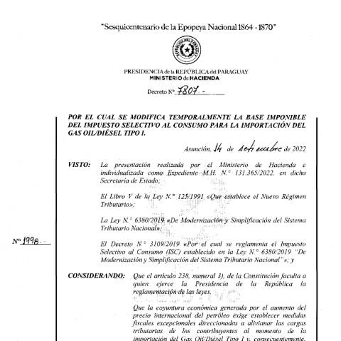 Vista previa del documento Decreto N° 7807-2022 — Isc, Paraguay