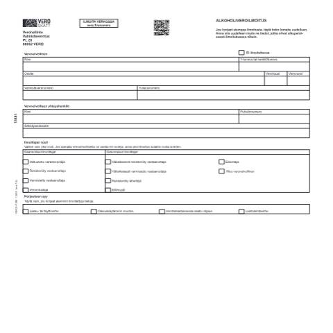 Document preview: Alkoholiveroilmoitus (1388) — Alkoholiveroilmoitus (1388), Suomi (CERFA n°Vero 1388)