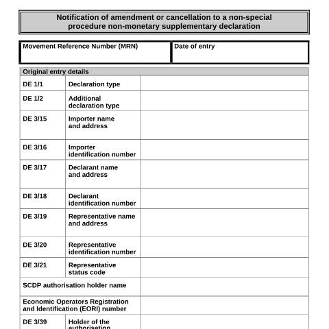 Document preview: Amend or cancel non-special procedure supplementary declarations — HM Revenue & Customs, United Kingdom