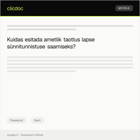 Document preview: Ametlik taotlus lapse sünnitunnistuse saamiseks — Perekond, Eesti