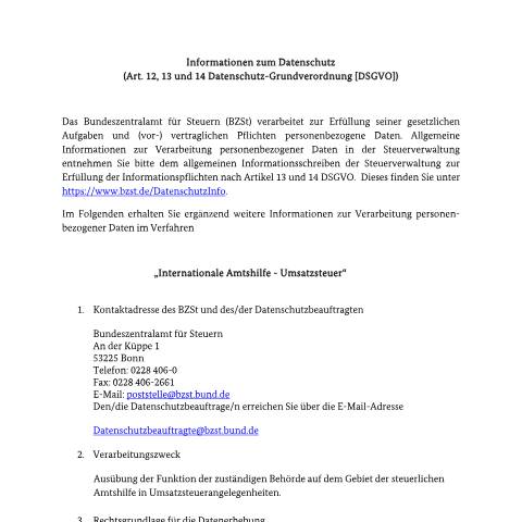 Dokumentvorschau: Amtshilfe — BZSt/Informationen_zum_Datenschutz, Deutschland (CERFA n°Amtshilfe)